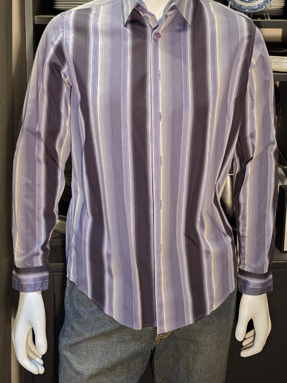 INC International Concepts Purple and White Striped Dress Shirt